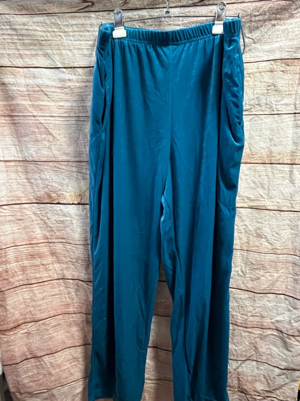 1X tall pull on turquoise velour pants